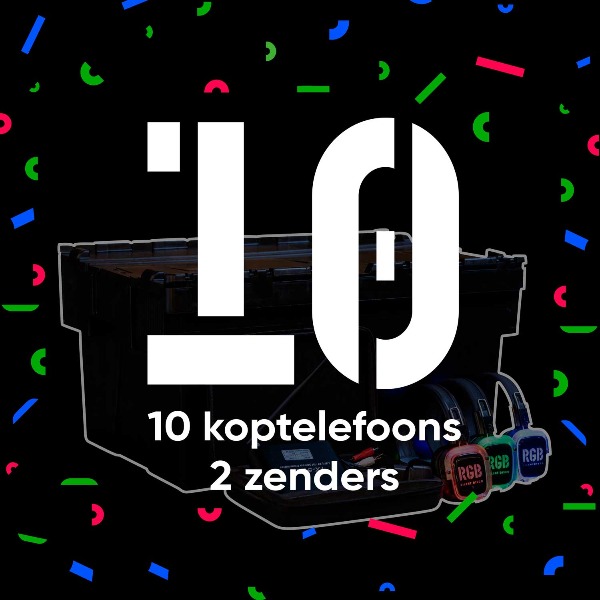 10 koptelefoons + 2 zenders 10 koptelefoons + 2 zenders