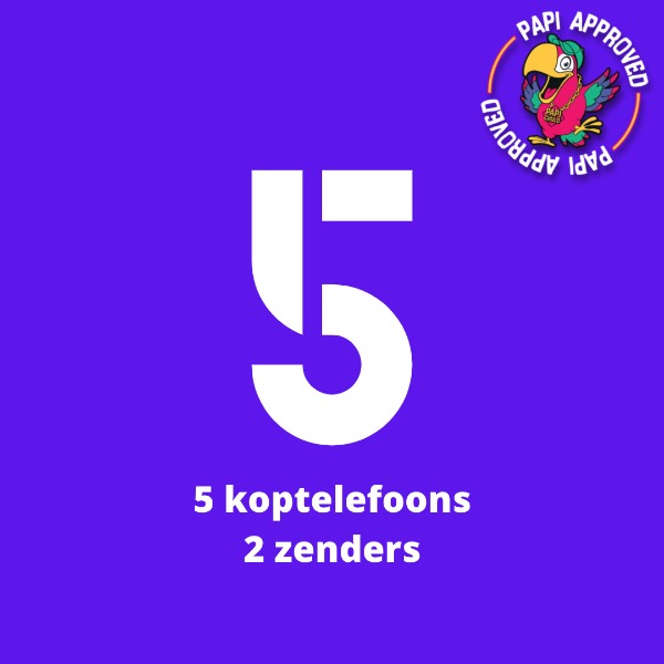 🎧 5 RGB koptelefoons 📡 2 zenders 🎧 5 RGB koptelefoons 📡 2 zenders