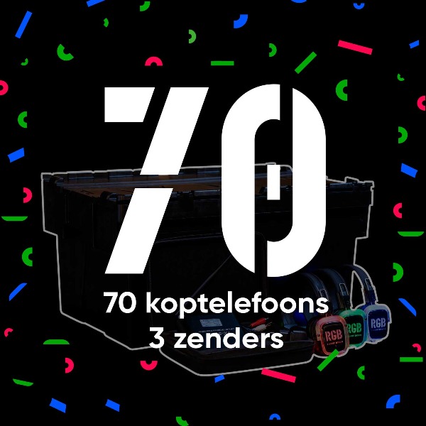 70 koptelefoons + 3 zenders 70 koptelefoons + 3 zenders